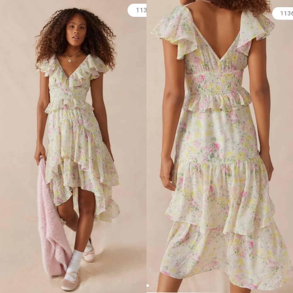 NWT En Saison Bien Floral Midi Dress Cream Off White Sz Large New W/ Tag $155